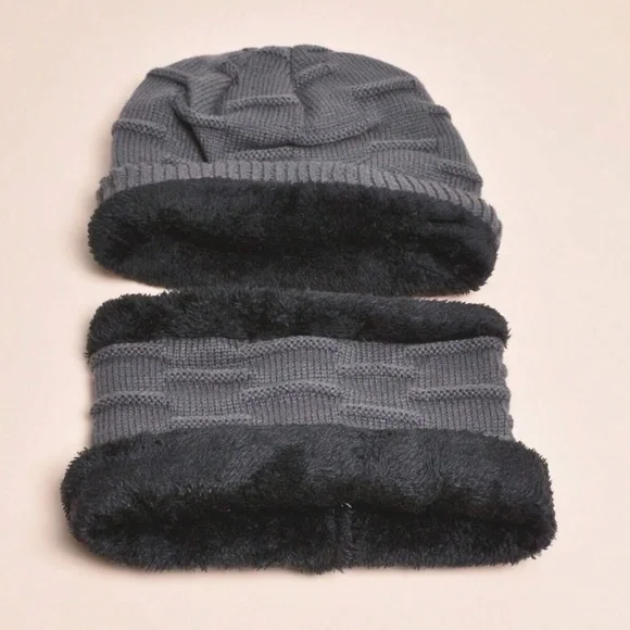 Men's Teddy Lined Cashmere Beanie Infinity Scarf Set